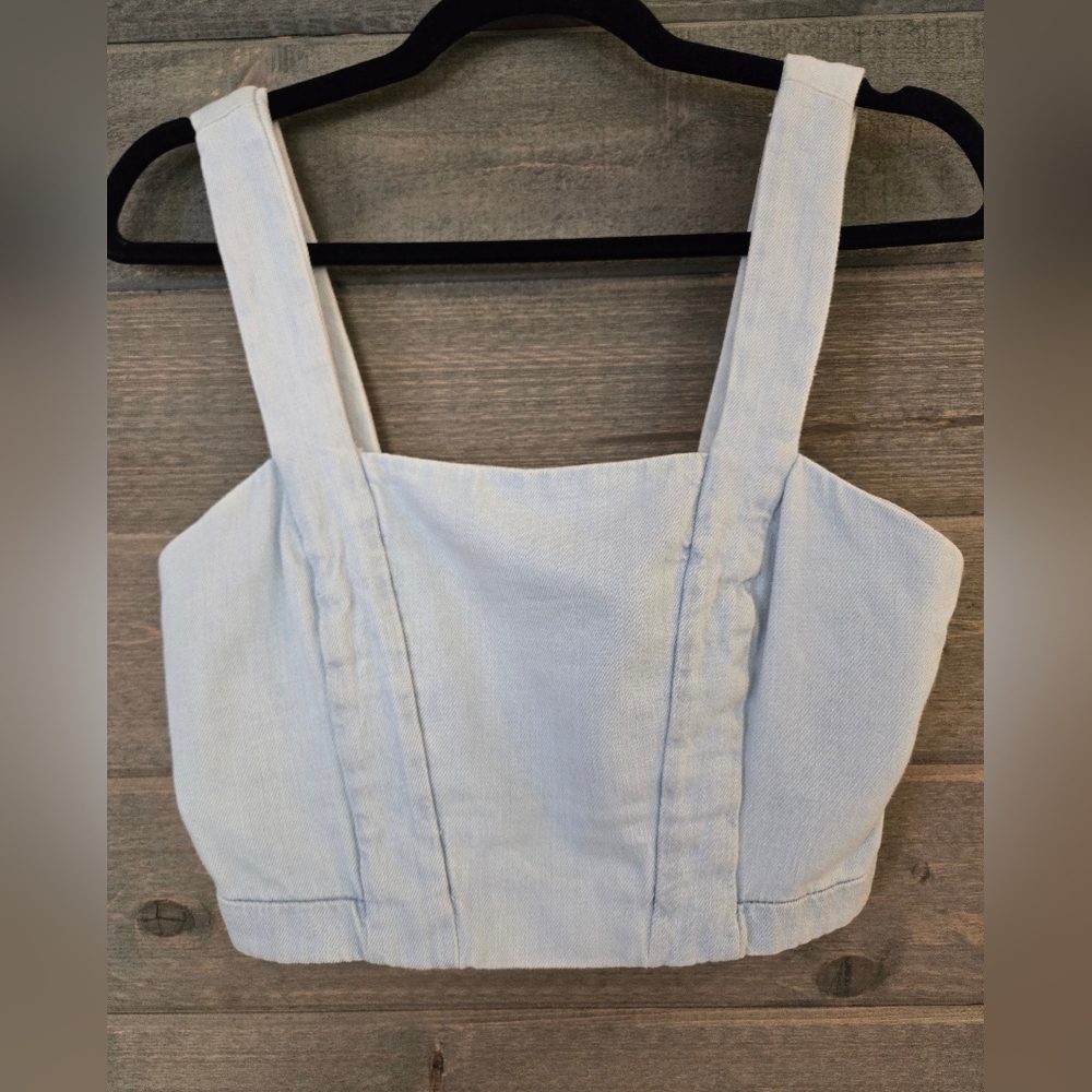 Zara TRF Denim Cotton Crop Top Size Medium Light Wash